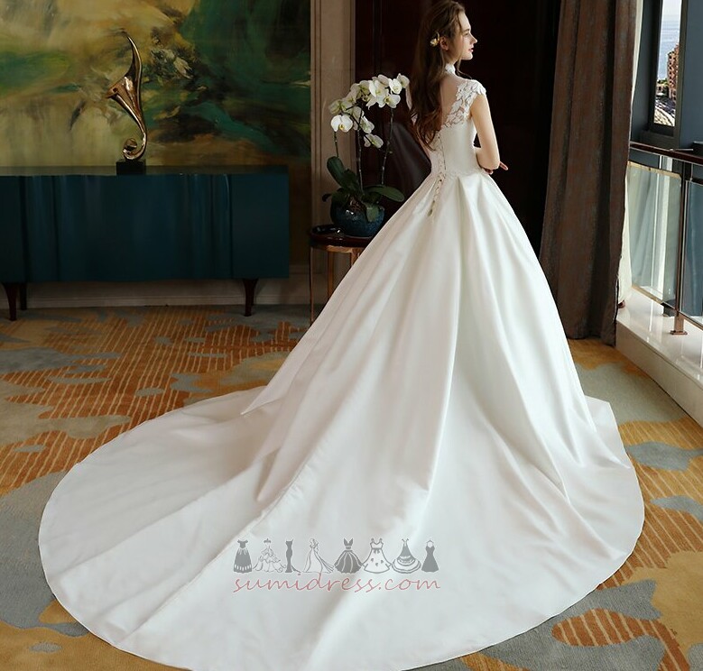 Medium High Neck Long Simple Draped Hall Wedding gown