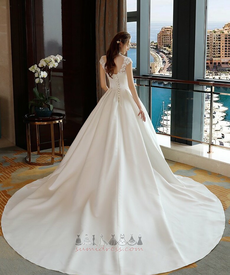 Medium High Neck Long Simple Draped Hall Wedding gown
