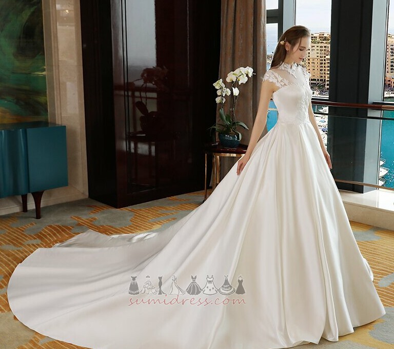 Medium High Neck Long Simple Draped Hall Wedding gown
