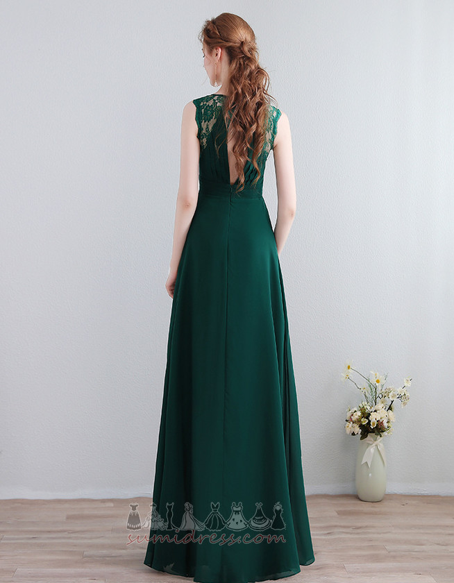 Medium Keyhole Back Elegant V-Neck Sleeveless Lace Overlay Bridesmaid Dress