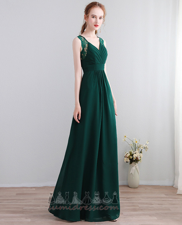 Medium Keyhole Back Elegant V-Neck Sleeveless Lace Overlay Bridesmaid Dress