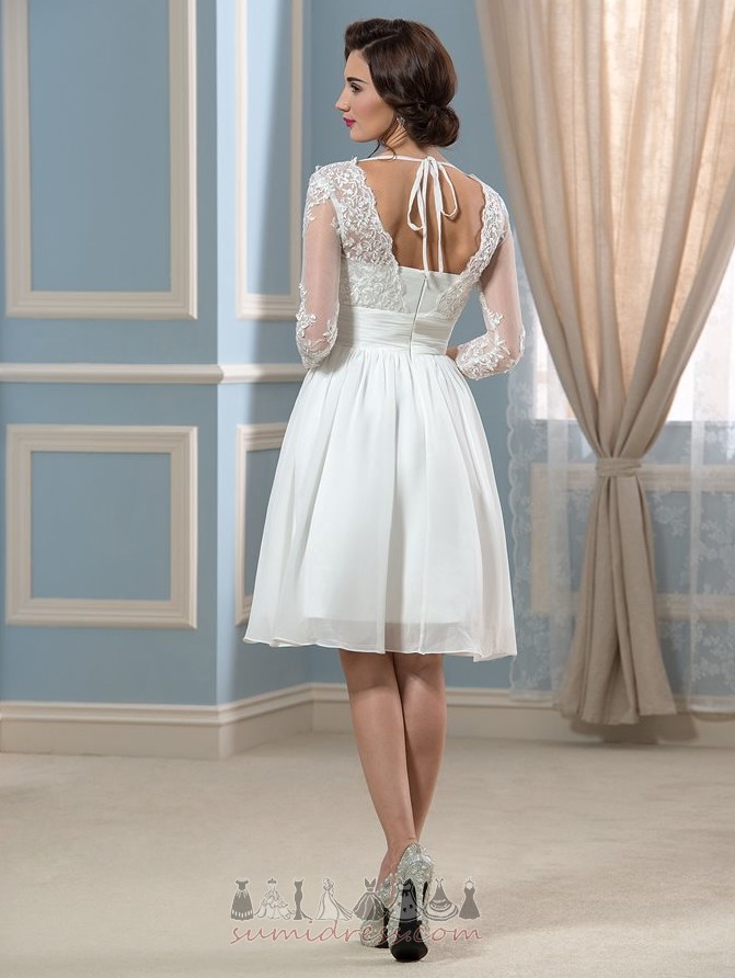 Medium Knee Length Zipper Up V-Neck Spring Ruched Wedding Dress