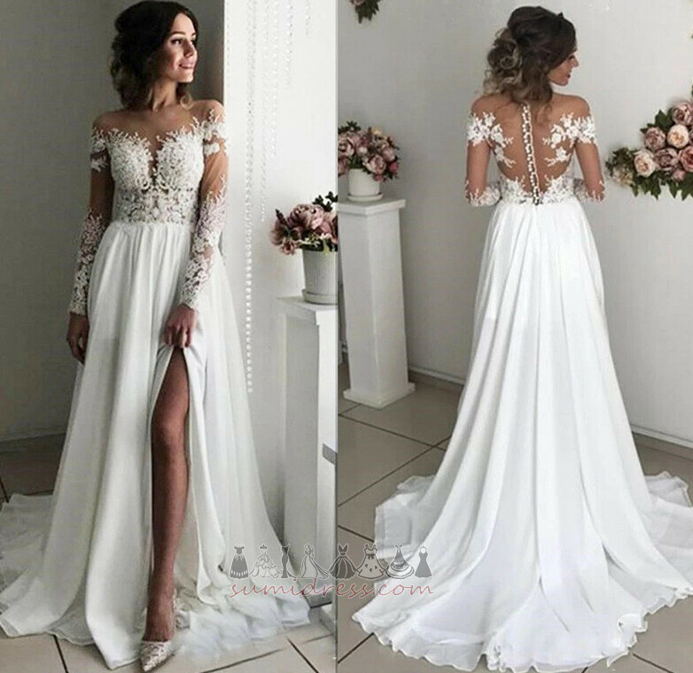 Medium Long Sleeves Applique Beach Long Chiffon Wedding Dress