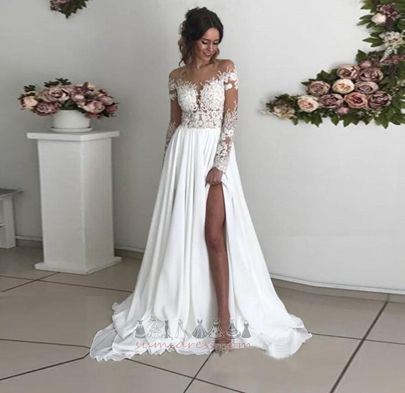 Medium Long Sleeves Applique Beach Long Chiffon Wedding Dress