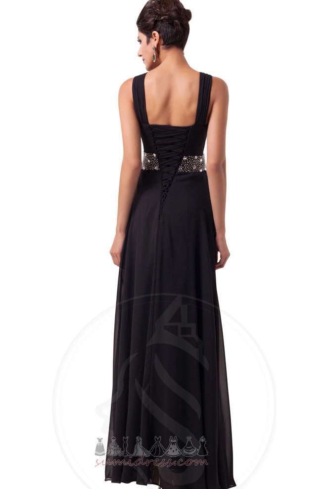 Medium Pleated Bodice Floor Length Lace-up Pleated Chiffon Party Dress