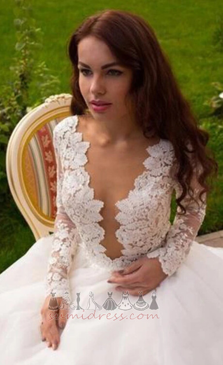 Medium Romantic Long Outdoor V-Neck A-Line Wedding Dress