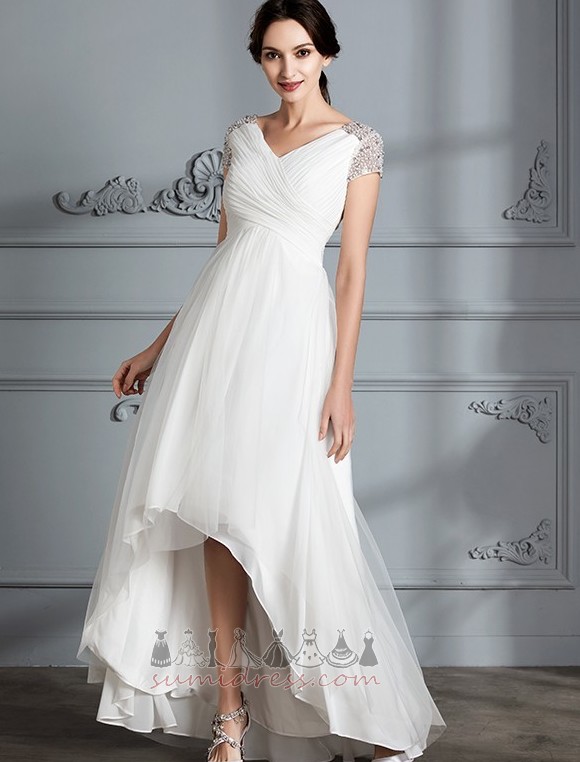 Medium Short Sleeves Zipper Beading Natural Waist Tulle Wedding gown