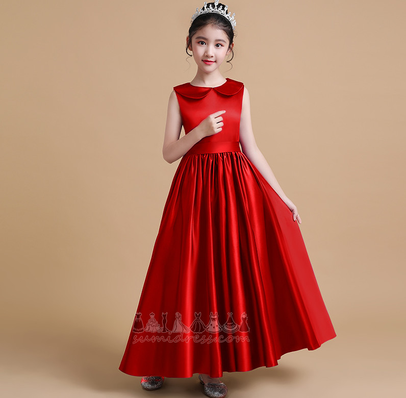 Medium Sleeveless Ankle Length Jewel A Line Satin Flower Girl Dress