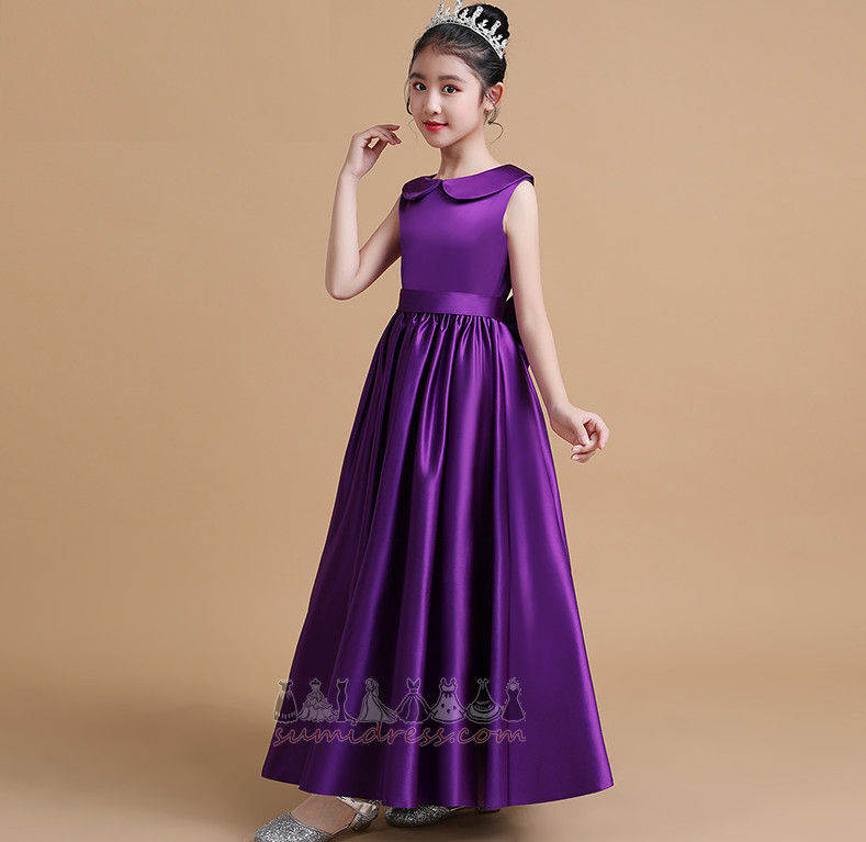Medium Sleeveless Ankle Length Jewel A Line Satin Flower Girl Dress