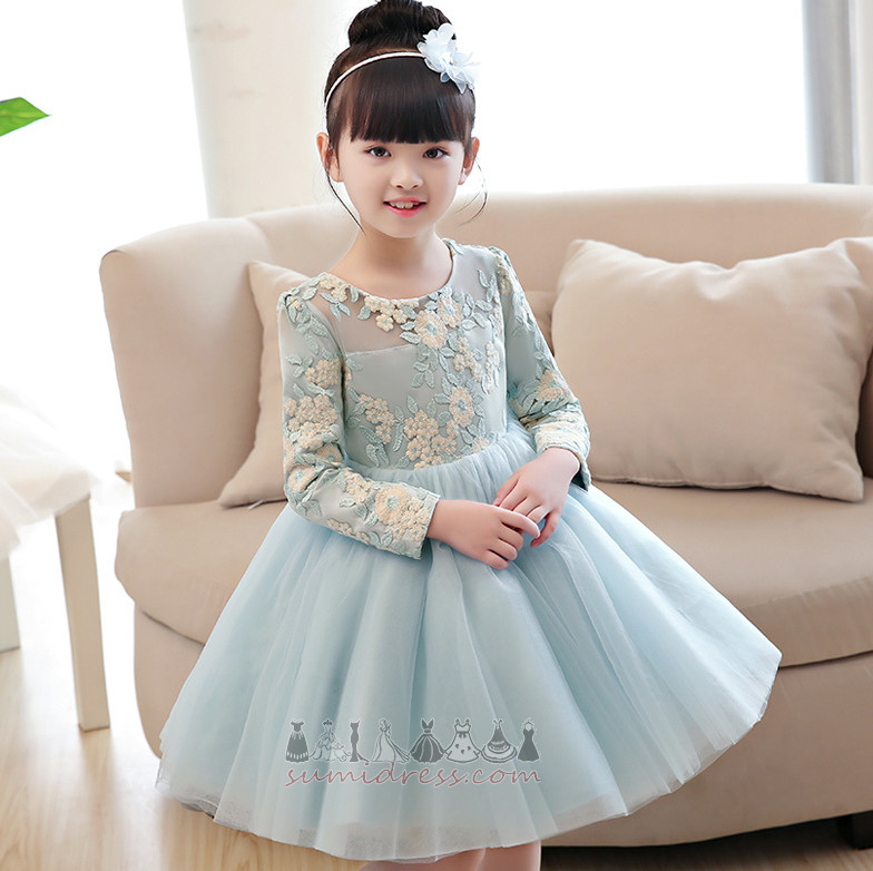 Medium T-shirt Applique Jewel Knee Length Satin Flower Girl Dress