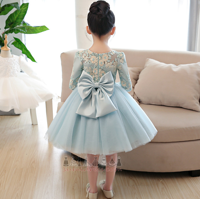 Medium T-shirt Applique Jewel Knee Length Satin Flower Girl Dress