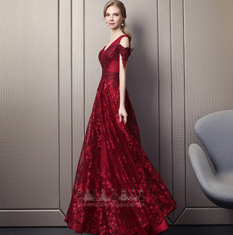 Medium V-Neck Floor Length Sequined Binding A-Line Evening Dress
