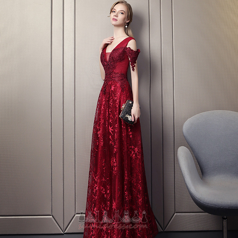 Medium V-Neck Floor Length Sequined Binding A-Line Evening Dress