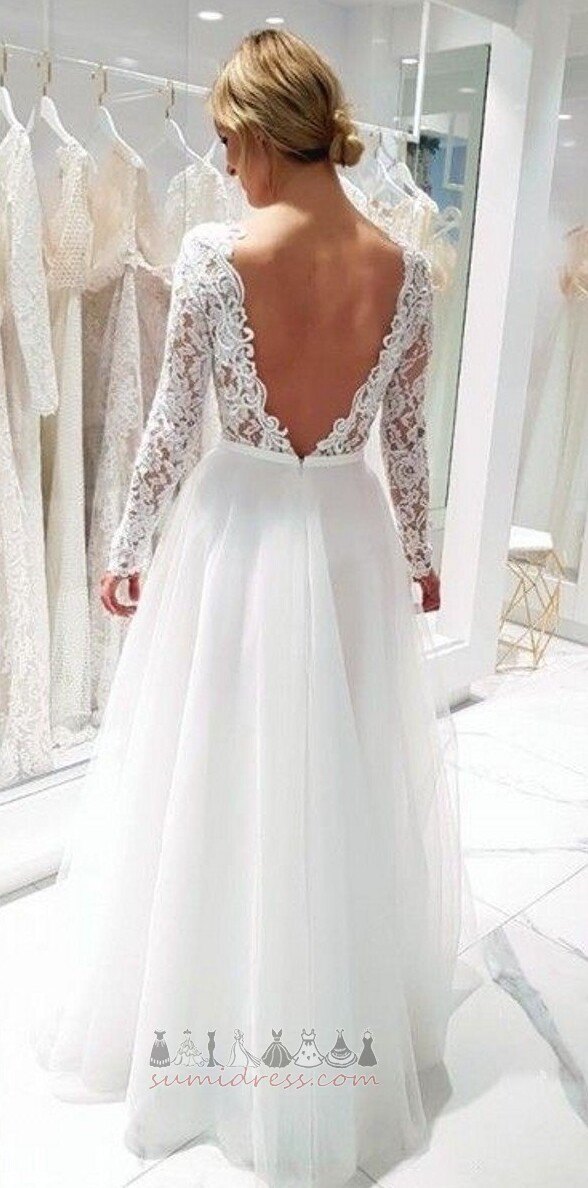Medium V-Neck Lace Overlay Elegant Floor Length Backless Wedding Dress