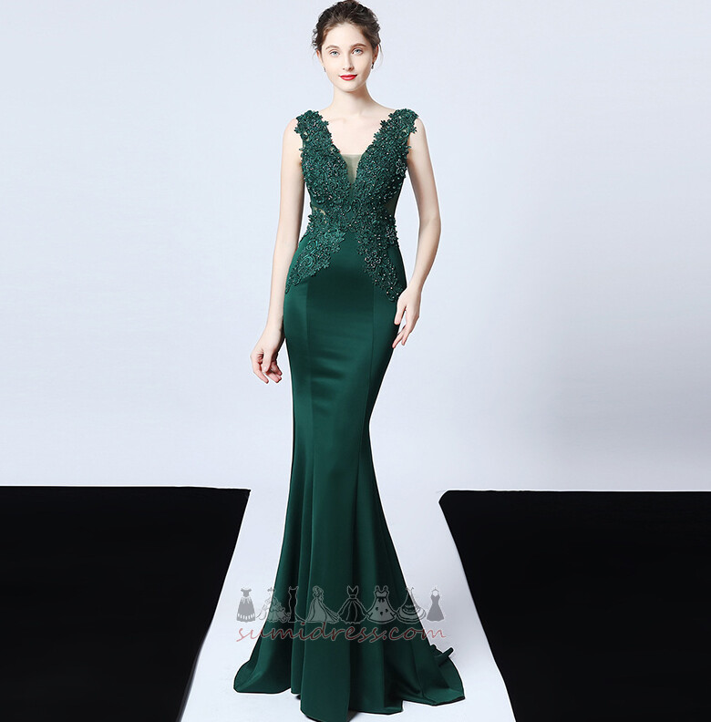 Mermaid Applique Lace Overlay Sleeveless Natural Waist Backless Evening Dress