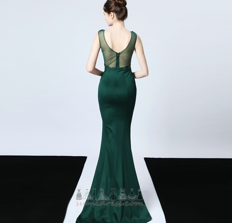 Mermaid Applique Lace Overlay Sleeveless Natural Waist Backless Evening Dress