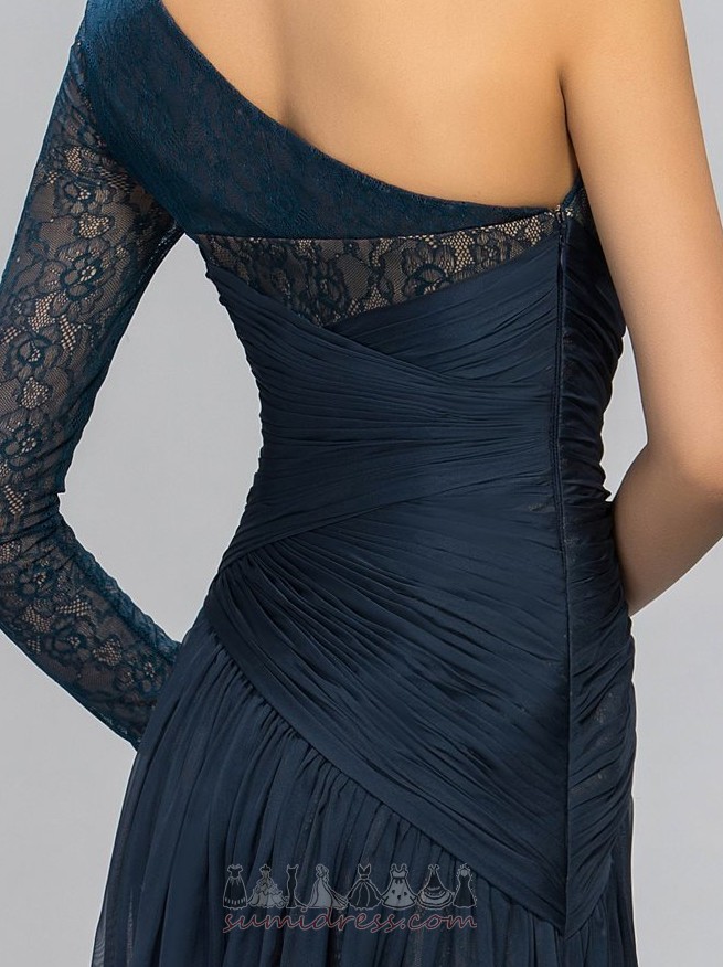 Mid Back Applique Chiffon Long Asymmetrical Sleeves One Shoulder Evening Dress