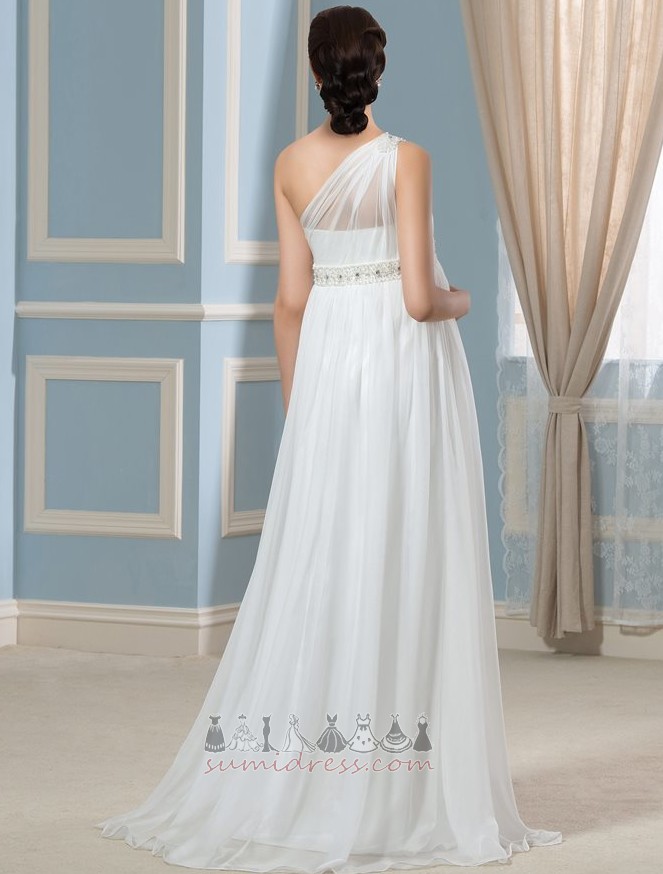 Mid Back Sweep Train Floor Length One Shoulder Sleeveless Empire Wedding Dress