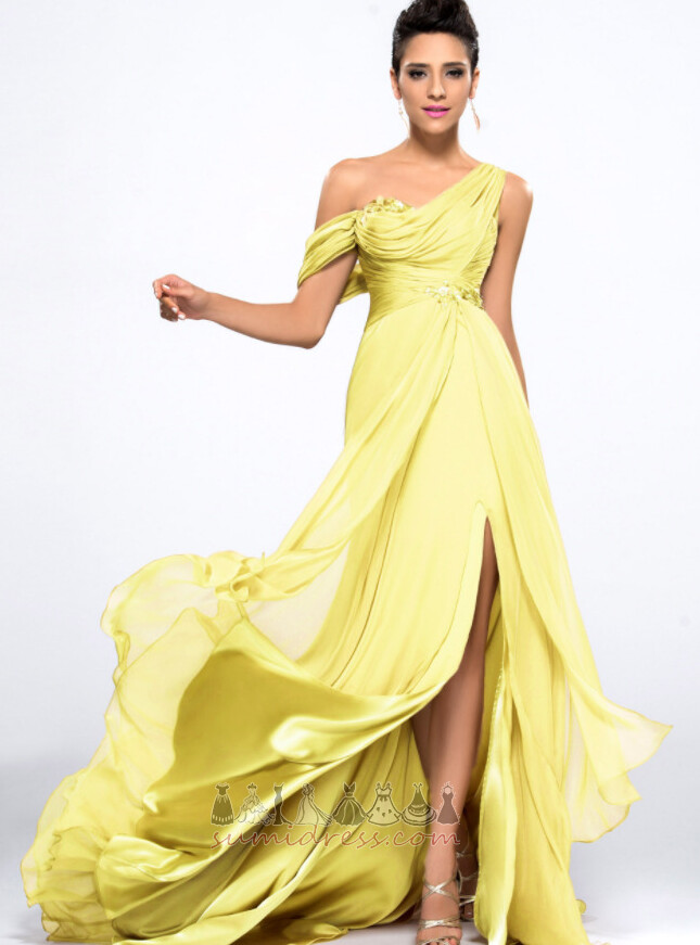 Mid Tilbage Asymmetriskkrave Lang Sikning A-linje Chiffon Aften kjole