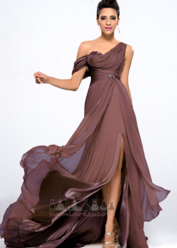 Mid Tilbage Asymmetriskkrave Lang Sikning A-linje Chiffon Aften kjole