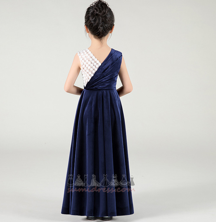 Mid Tillbaka A-linjeformat Elegant Veckat livstycket Draperad Blomma flicka klänning