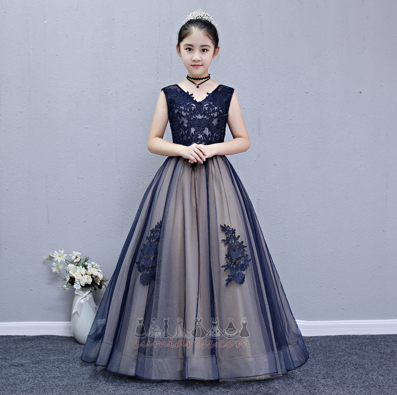 μικρό κορίτσι φόρεμα Δαντέλα Φερμουάρ επάνω Δαντέλα Λαιμόκοψη V Φυσικό Αστράγαλο Μήκος
