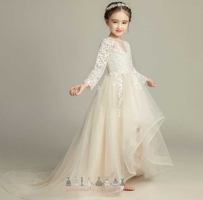 μικρό κορίτσι φόρεμα Επίσημη Γάμος Απλικέ Κοντομάνικη μπλούζα Φυσικό Γραμμή Α