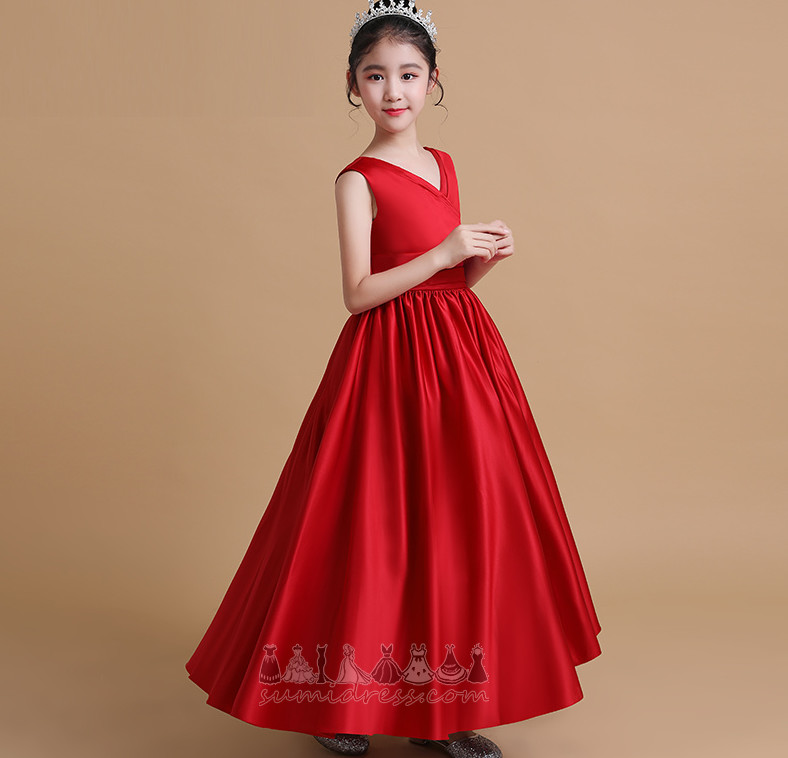μικρό κορίτσι φόρεμα Φθινόπωρο Αμάνικο Φερμουάρ επάνω Α-Γραμμή Γάμος Οι πτυχωμένες μπούστο