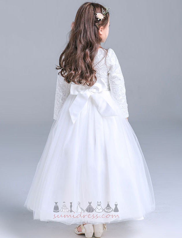 μικρό κορίτσι φόρεμα Γάμος Αστράγαλο Μήκος Φερμουάρ επάνω Επίσημη χάντρες ζώνη Μακρύ Μανίκι