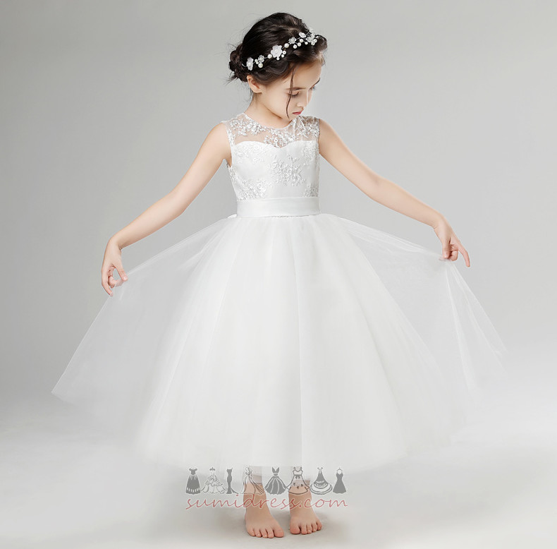 μικρό κορίτσι φόρεμα Γραμμή Α Απλικέ Τονισμένα τόξο Φερμουάρ επάνω Κόσμημα τσάι Μήκος