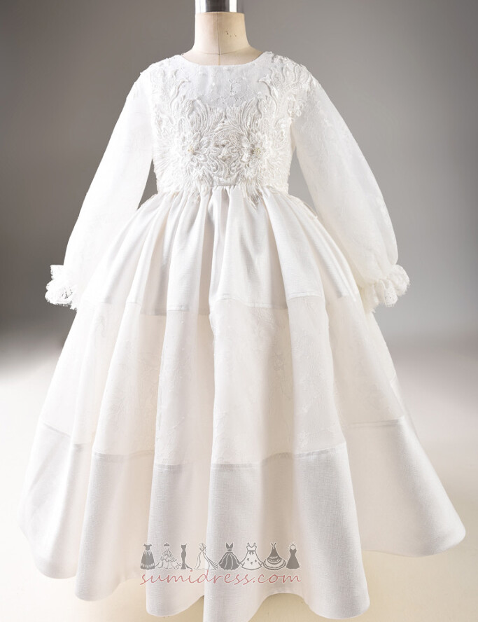 μικρό κορίτσι φόρεμα Καμπάνα Μακρύ Μανίκι Δαντέλα επικάλυψης Φερμουάρ επάνω Φυσικό