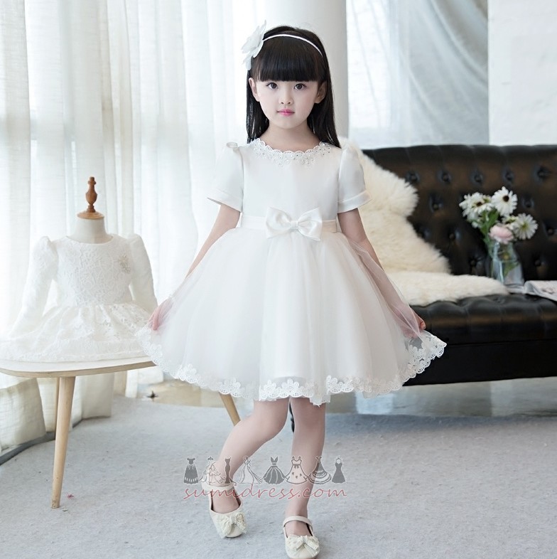 μικρό κορίτσι φόρεμα Κοντομάνικο Τονισμένα τόξο Γραμμή Α Κοντομάνικη μπλούζα Δαντέλα