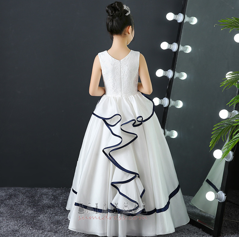 Mit Spitze A-Linie Reißverschluss Elegante V-Ausschnitt Satin Blumenmädchenkleid