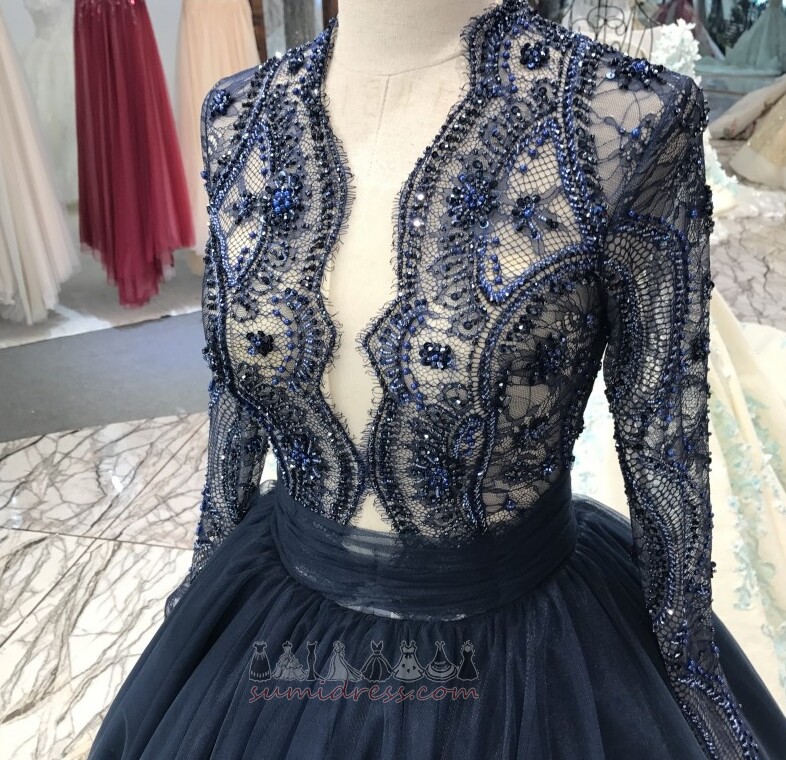 Mit Spitze Lange Ärmel Luxus Tüll Drapierung Zug zu fegen Brautkleid