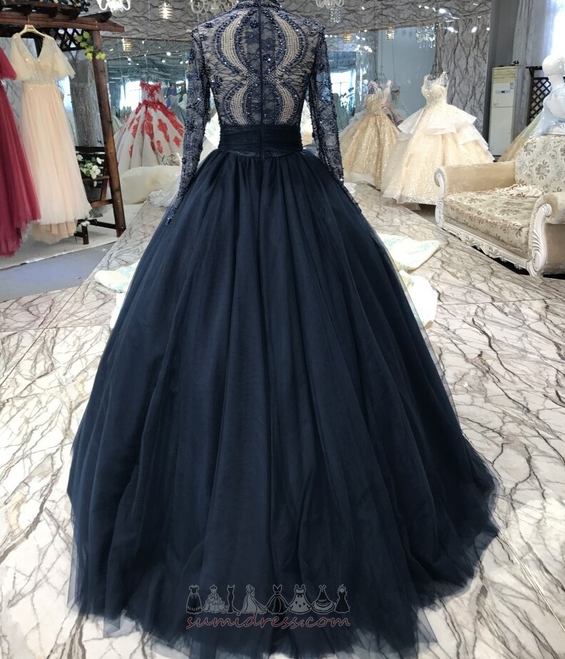 Mit Spitze Lange Ärmel Luxus Tüll Drapierung Zug zu fegen Brautkleid