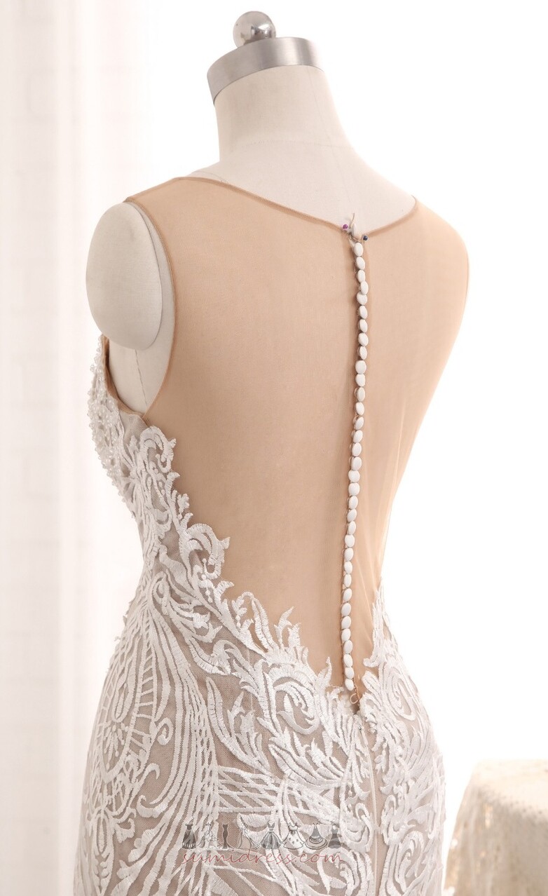 Mittelgröße Vintage Ärmellos Applike Mit Spitze Durchsichtige Rücken Hochzeitskleid