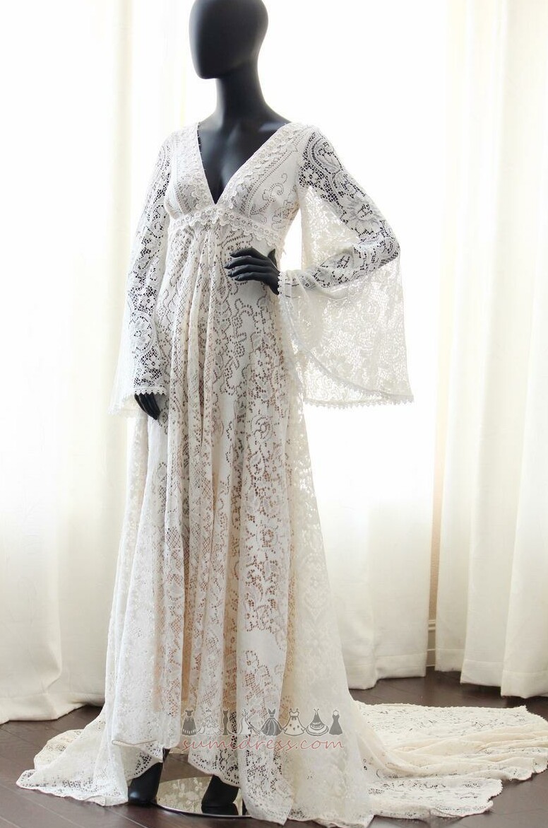 мереживо довгі рукави на відкритому повітрі імперії талії імперія Весільна сукня