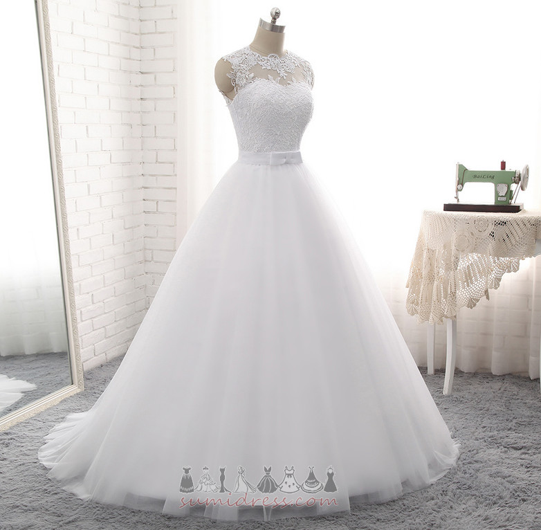 мереживо довжина підлоги безрукавний Босоніжки середа коштовність Весільна сукня