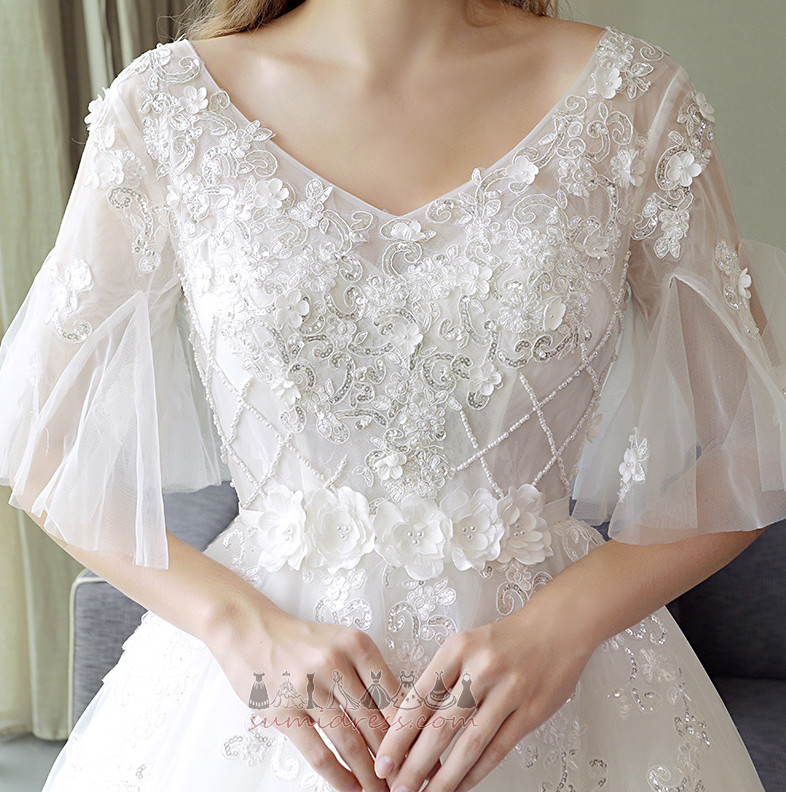 мереживо лінія вільні рукава зал короткі рукави Мереживо Overlay Весільна сукня