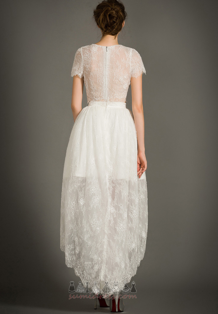 Мереживо Overlay асиметричний груша короткі рукави коштовність Весільна сукня