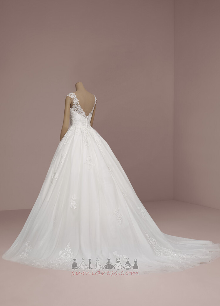 Мереживо Overlay розгортки поїзд V-подібним вирізом Довго падати простий Весільна сукня