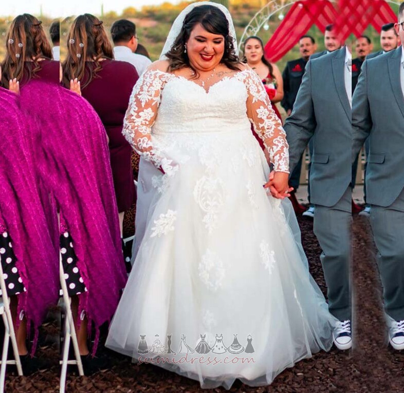 мереживо V-подібним вирізом формальний Босоніжки довгі рукави лінія Весільна сукня