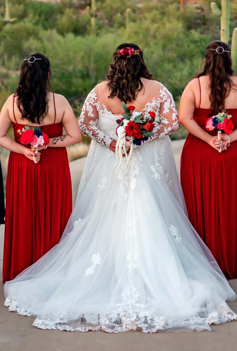 мереживо V-подібним вирізом формальний Босоніжки довгі рукави лінія Весільна сукня