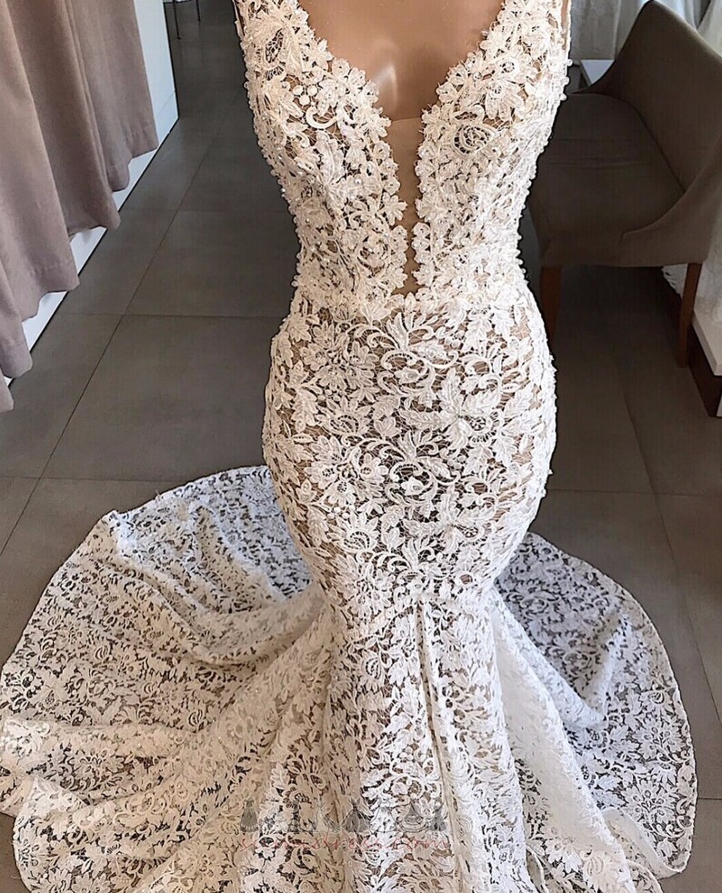 Moderne Spring Lace Sweep Train Zipper Up Garden Wedding Dress