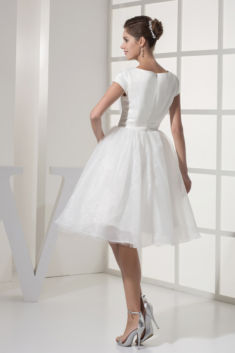 Modest Voile Knee Length Portrait collar Natural Waist Beach Wedding Dress