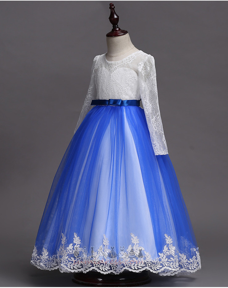 Mücevher Yay Uzun kollu Orta Fermuar yukarıya Göster / Performans Küçük kız elbisesi