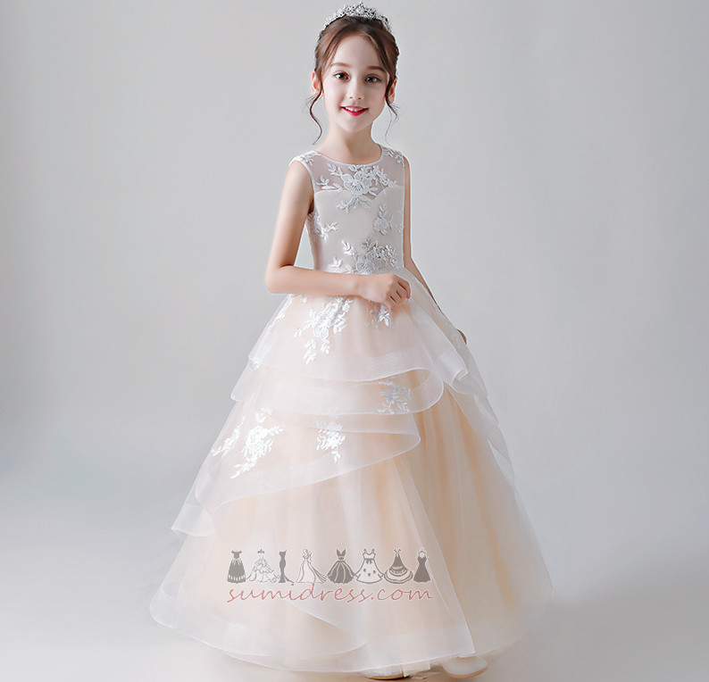 Multi Layer Ankle Length Tiered Sleeveless Organza Summer Flower Girl Dress
