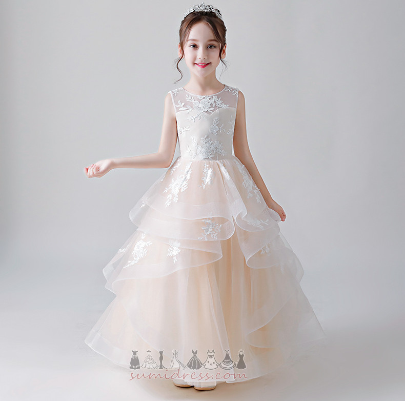 Multi Layer Ankle Length Tiered Sleeveless Organza Summer Flower Girl Dress