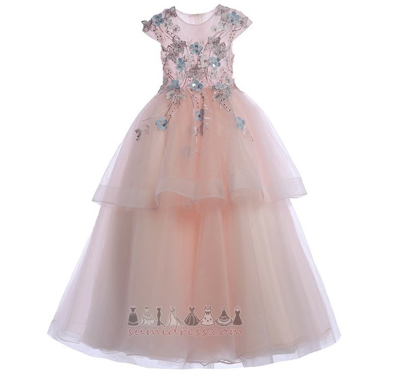 Multi Layer Applique Wedding Jewel Natural Waist A-Line Communion Dress