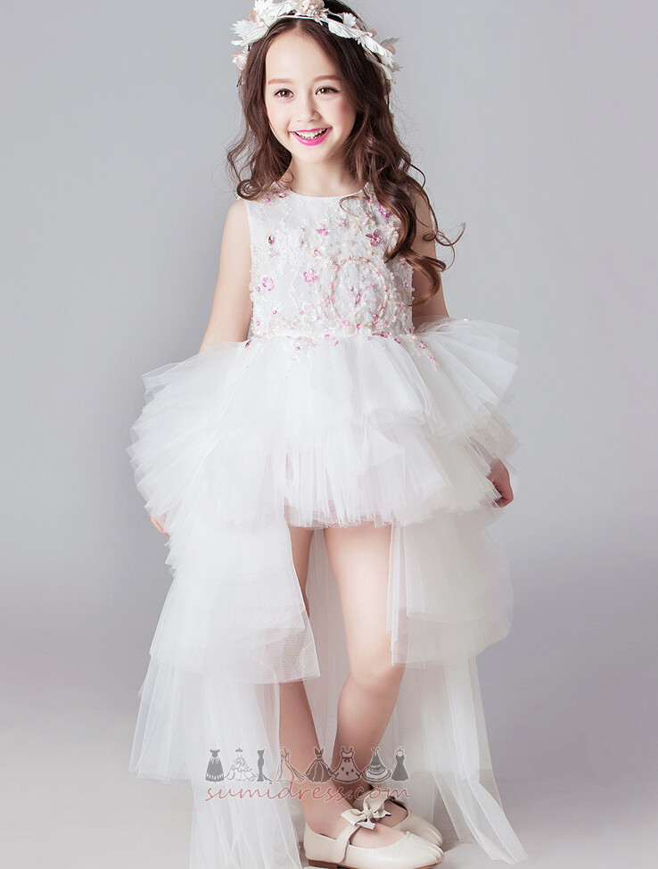 Multi Layer Hemline Asymmetrical Medium Asymmetrical Ball Tulle Flower Girl Dress